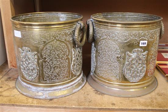 Pair Persian brass planters